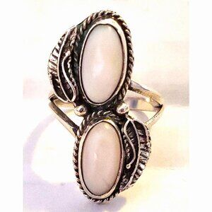 Navajo double stone ring Mother of Pearl Sterling  sz 5.75   (1122)